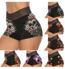 Womens Skinny Rose Skull Butterfly Printed Patchwork Shorts Gothic Style Sexy Shorts Fashion Bodycon Leggings Shorts Plus Siz...