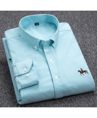 New Plus Size 7XL Cotton Oxford Mens Shirts Long Sleeve Embroidered Horse Casual Without Pocket Striped Social Dress Shirt Ma...