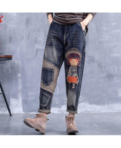 New Fashion Women's Jeans Spring Autumn Elastic Waist Casual Haren Pants Large Size Stickers Embroidered Female Denim Trouser...