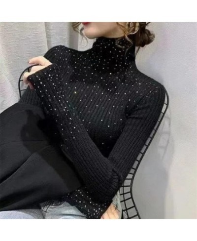 High-neck Diamond Sweater Women Kintwear Winter Warm Bottoming Top Elastic Slim Jumpper Top Hot Drill Pullover Female Sweater...