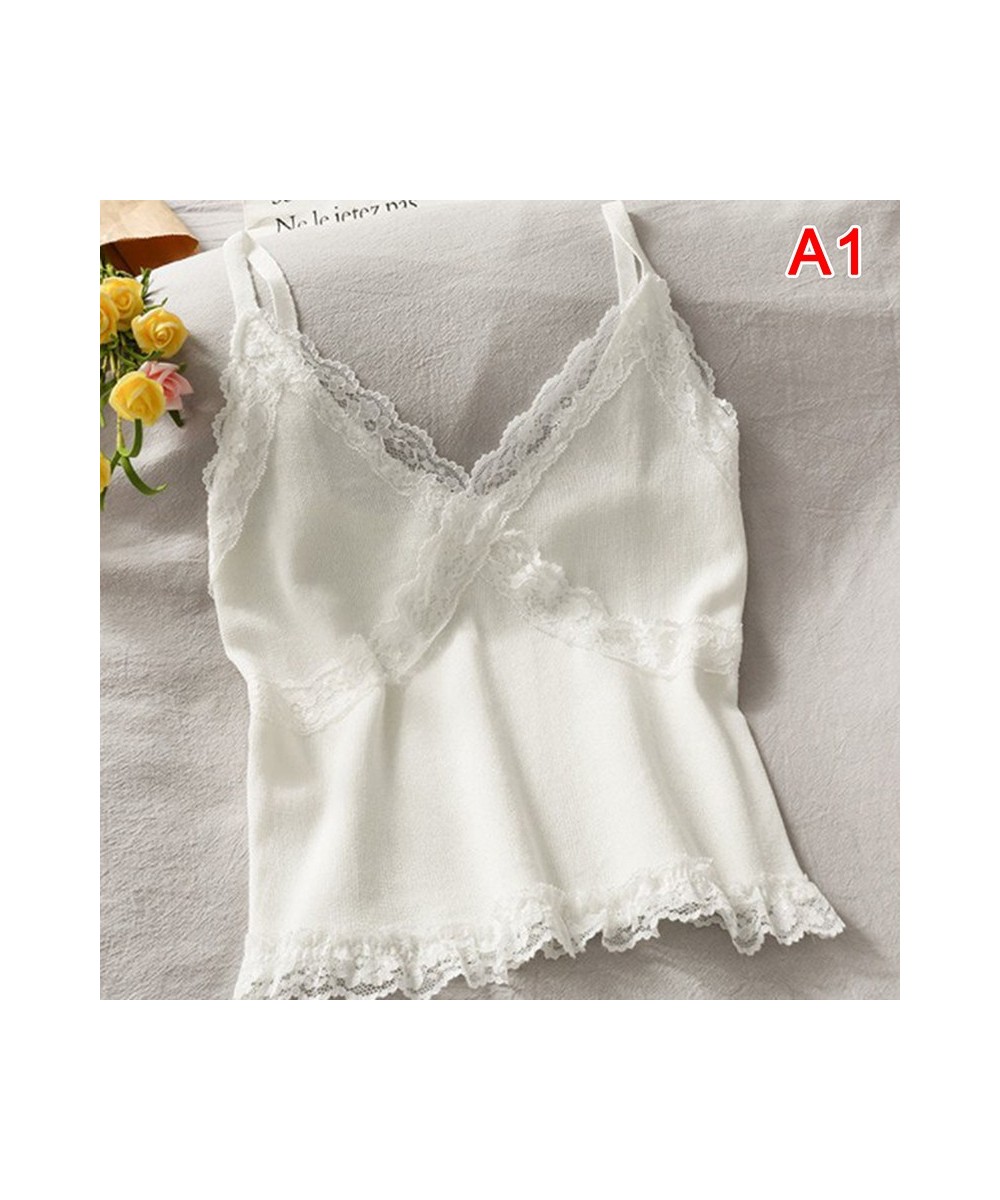 Women Summer 2022 Lace Fashion Tank Top Female Korean Style V Neck Sleeveless Sexy Blouse Cropped Knitwear $18.11 - Tops & Tees