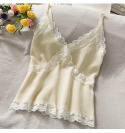 Women Summer 2022 Lace Fashion Tank Top Female Korean Style V Neck Sleeveless Sexy Blouse Cropped Knitwear $18.11 - Tops & Tees