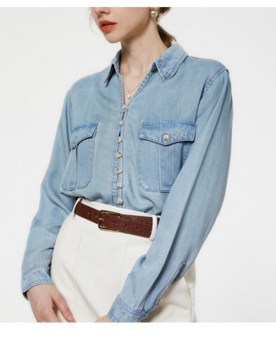 new denim shirt female long-sleeved all-match shirt $32.90 - Tops & Tees