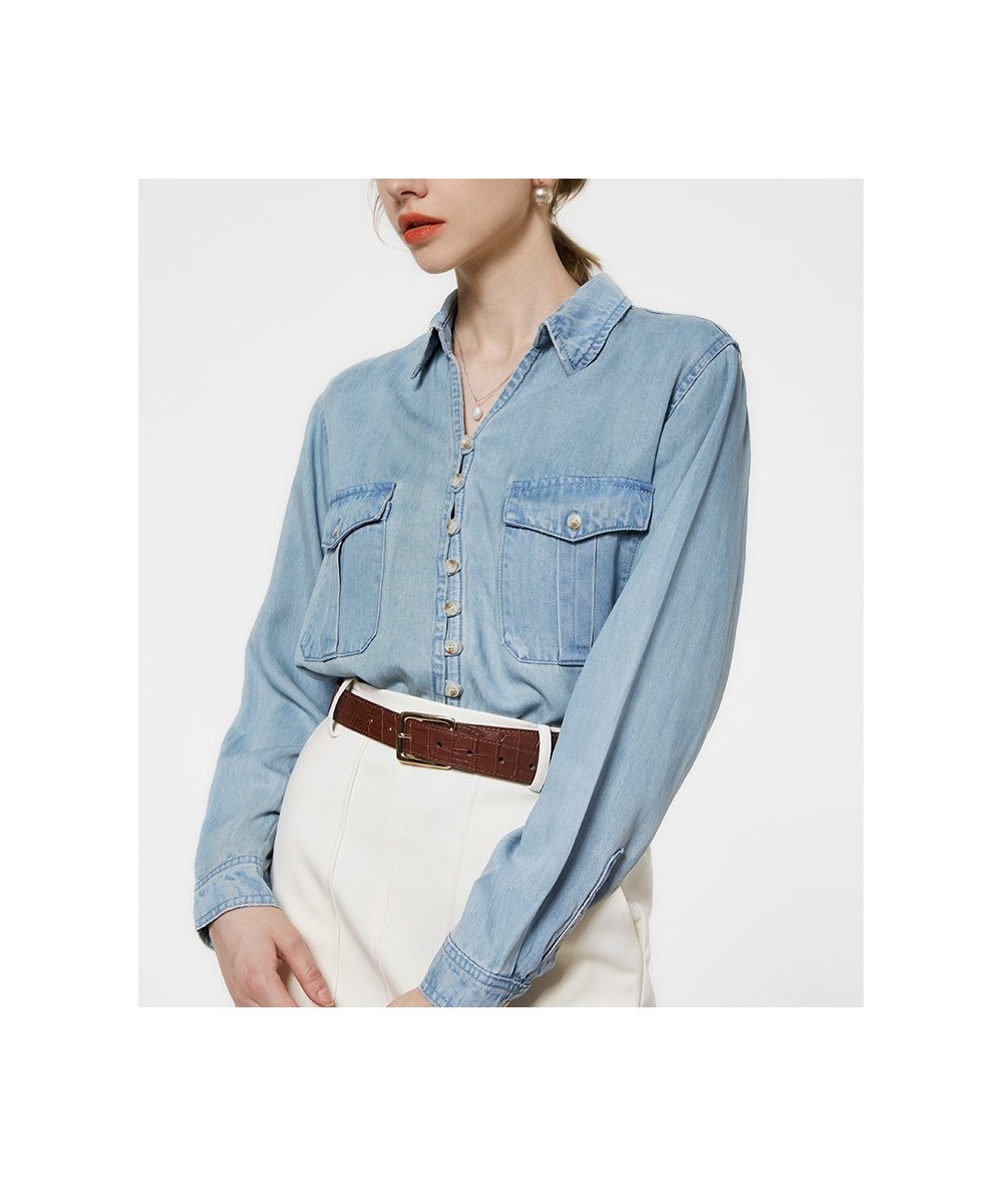 new denim shirt female long-sleeved all-match shirt $32.90 - Tops & Tees