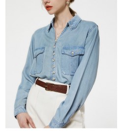 new denim shirt female long-sleeved all-match shirt $32.90 - Tops & Tees