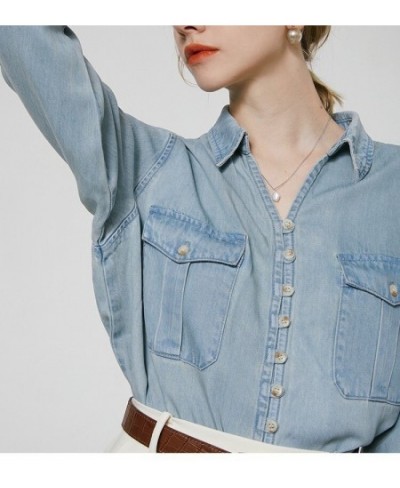 new denim shirt female long-sleeved all-match shirt $32.90 - Tops & Tees