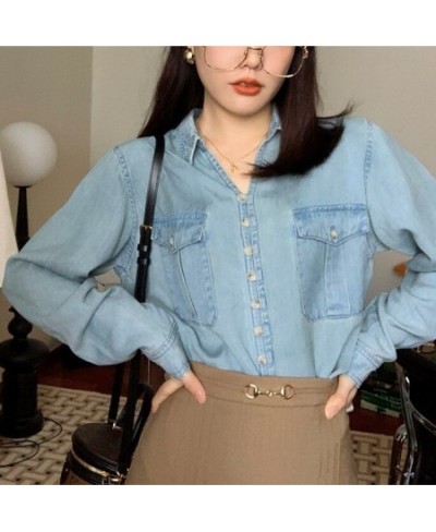 new denim shirt female long-sleeved all-match shirt $32.90 - Tops & Tees