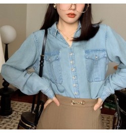 new denim shirt female long-sleeved all-match shirt $32.90 - Tops & Tees