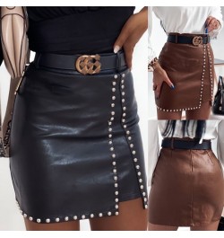 High Waist PU Faux Leather Women Skirt Rhinestone Elengant High Waist Leather Pencil Mini Length Skirt Pearl Chic Streetwear ...