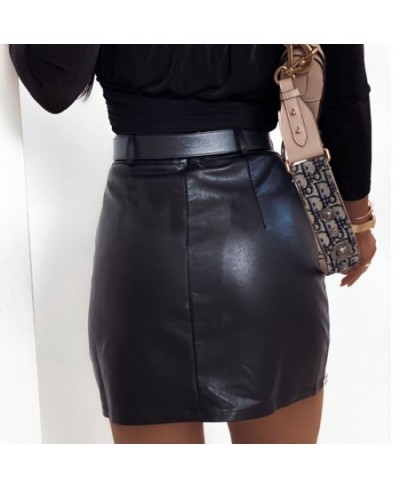 High Waist PU Faux Leather Women Skirt Rhinestone Elengant High Waist Leather Pencil Mini Length Skirt Pearl Chic Streetwear ...