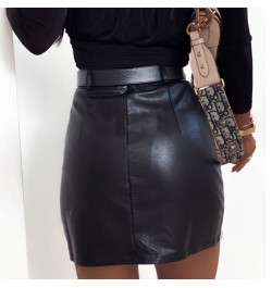 High Waist PU Faux Leather Women Skirt Rhinestone Elengant High Waist Leather Pencil Mini Length Skirt Pearl Chic Streetwear ...