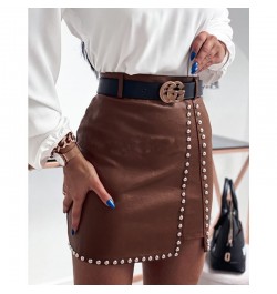 High Waist PU Faux Leather Women Skirt Rhinestone Elengant High Waist Leather Pencil Mini Length Skirt Pearl Chic Streetwear ...