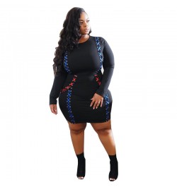 Plus Size Dresses Black Women's Waist Tie Panel Commuter One Step Dress Bandage Ribbon Round Neck Large Size Dress $60.00 - P...