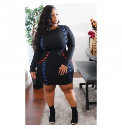 Plus Size Dresses Black Women's Waist Tie Panel Commuter One Step Dress Bandage Ribbon Round Neck Large Size Dress $60.00 - P...