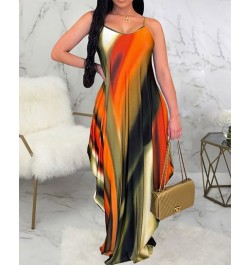 Dress Women Elegant Spaghetti Straps V Neck All Over Colors Print Asymmetrical Maxi Sexy Dress $38.15 - Dresses