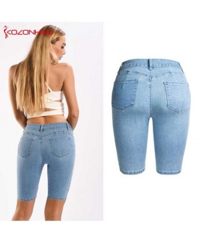 Skinny Stretch Blue Jeans With Mid Waist For Women Knee Length Pencil Thin Jeans Pants For Female T52 $46.31 - Jeans