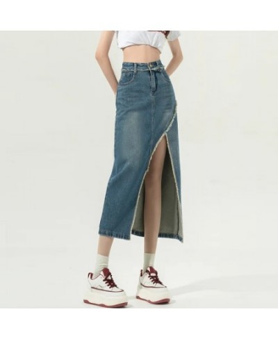 Asymmetrical Split Skirts for Women 2023 New Fashion Streetwear High Waisted Denim Skirt Vintage Burr Slim Midi Skirt $61.66 ...