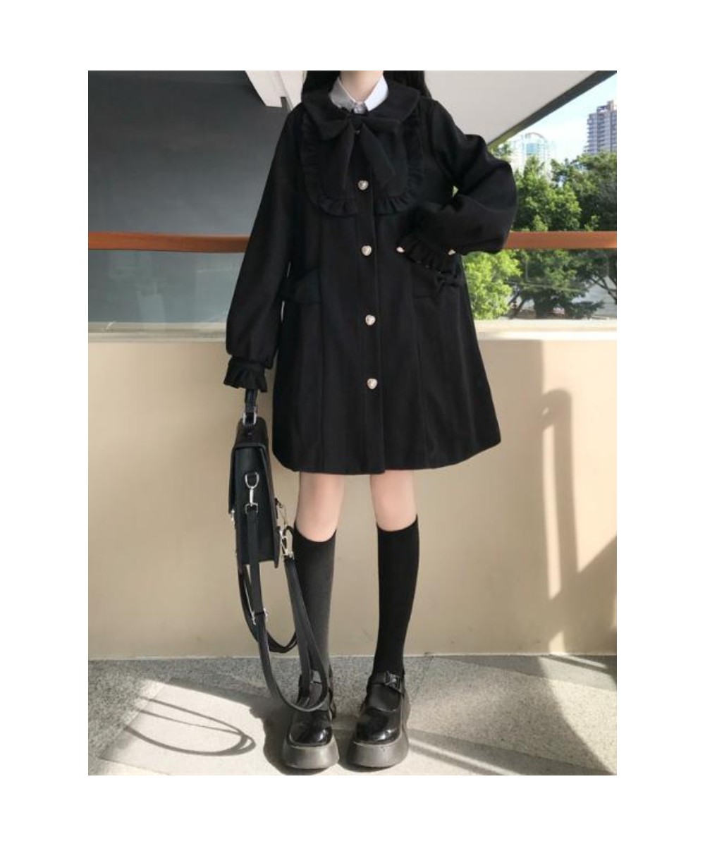 Warm Winter Kawaii Sweet Coat Women White Japanese Cute Long Wool Coat Female Peter Pan Collar Loose Korean Style Overcoat 20...