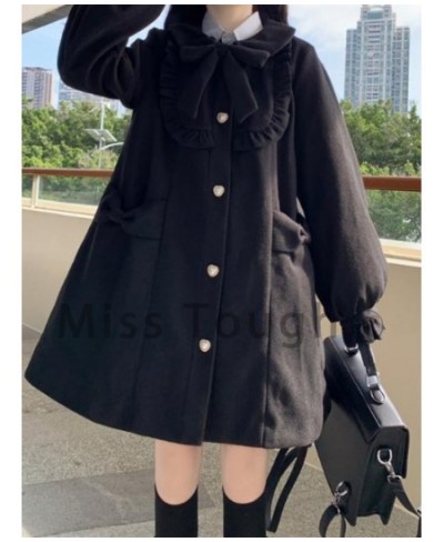 Warm Winter Kawaii Sweet Coat Women White Japanese Cute Long Wool Coat Female Peter Pan Collar Loose Korean Style Overcoat 20...