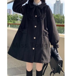 Warm Winter Kawaii Sweet Coat Women White Japanese Cute Long Wool Coat Female Peter Pan Collar Loose Korean Style Overcoat 20...