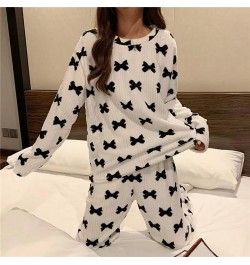 Women Winter Flannel Pajama Set Fleece Pyjamas Sleepwear Homewear Strip Kawaii Print Warm Velvet Female Suit Ladies Pijama Se...