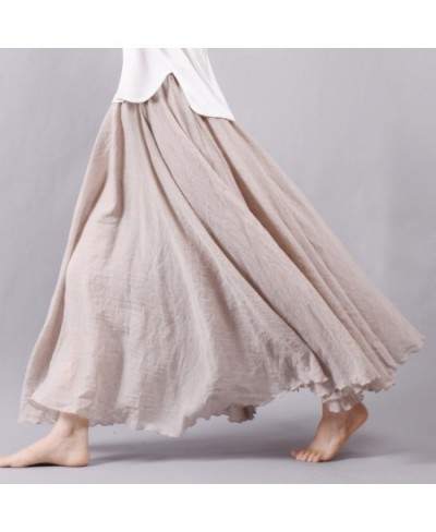 Women's Elegant High Waist Linen Maxi Skirt 2022 Summer Ladies Casual Elastic Waist 2 Layers Skirts saia feminina $28.47 - Bo...