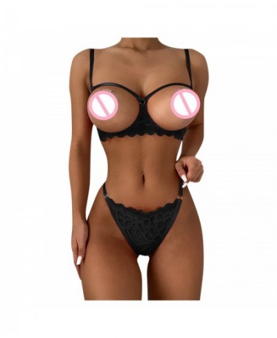 Open Cups Bra Set Lace Sexy Erotic Lingerie Women Underwear Porn Babydoll Dress Exposed Open Bra Crotchless Panties Set $15.1...