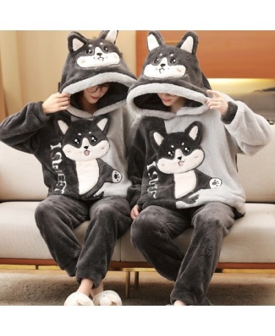 Winter Couple Pajamas Set Women Men Plush Soft Thicken Pyjamas Sleepwear Korean Loose Homewear Cartoon Panda Pyjamas Suit $68...