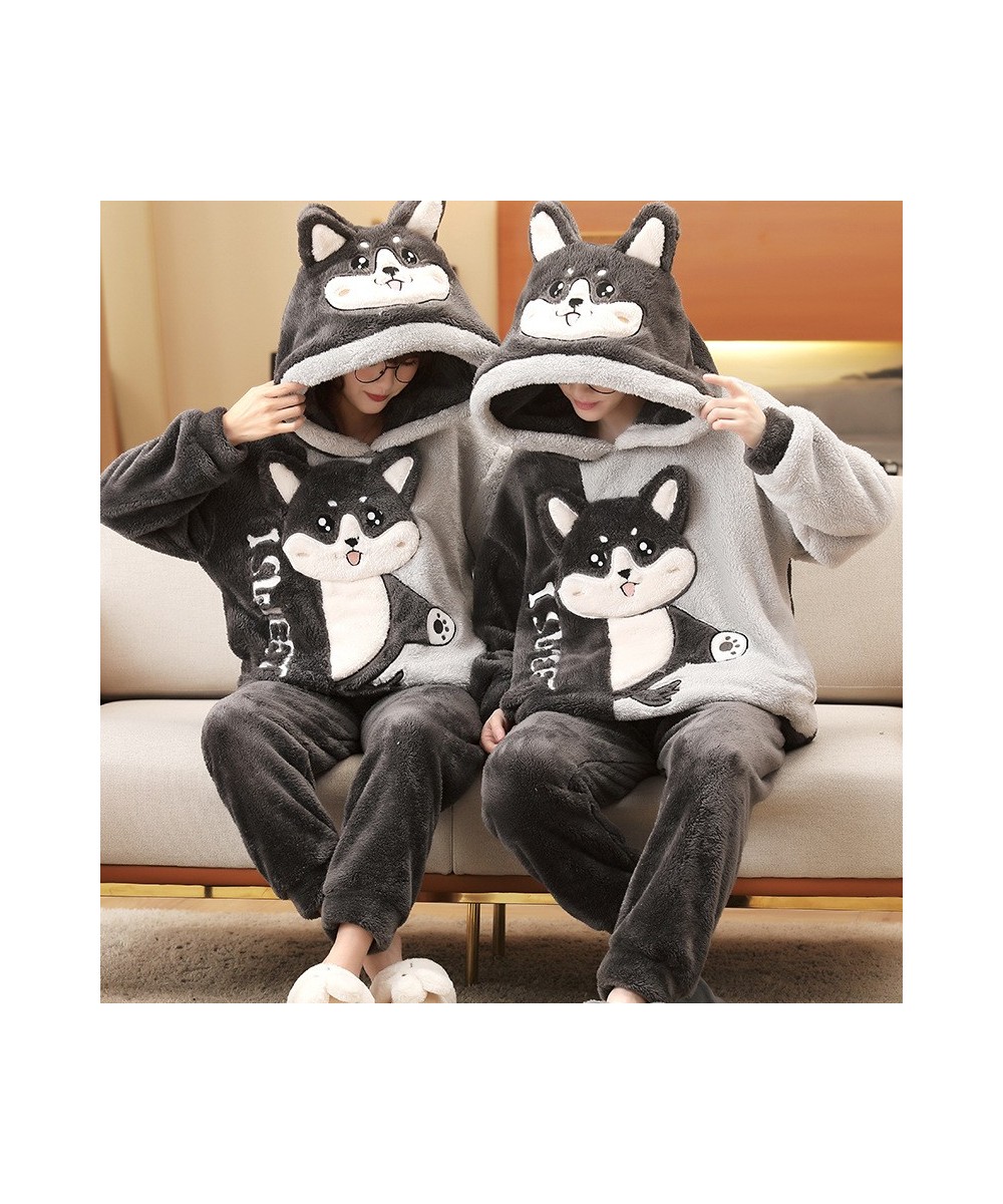 Winter Couple Pajamas Set Women Men Plush Soft Thicken Pyjamas Sleepwear Korean Loose Homewear Cartoon Panda Pyjamas Suit $68...