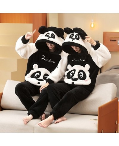 Winter Couple Pajamas Set Women Men Plush Soft Thicken Pyjamas Sleepwear Korean Loose Homewear Cartoon Panda Pyjamas Suit $68...