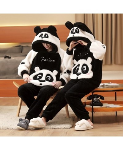 Winter Couple Pajamas Set Women Men Plush Soft Thicken Pyjamas Sleepwear Korean Loose Homewear Cartoon Panda Pyjamas Suit $68...