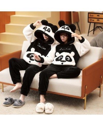 Winter Couple Pajamas Set Women Men Plush Soft Thicken Pyjamas Sleepwear Korean Loose Homewear Cartoon Panda Pyjamas Suit $68...