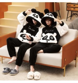 Winter Couple Pajamas Set Women Men Plush Soft Thicken Pyjamas Sleepwear Korean Loose Homewear Cartoon Panda Pyjamas Suit $68...