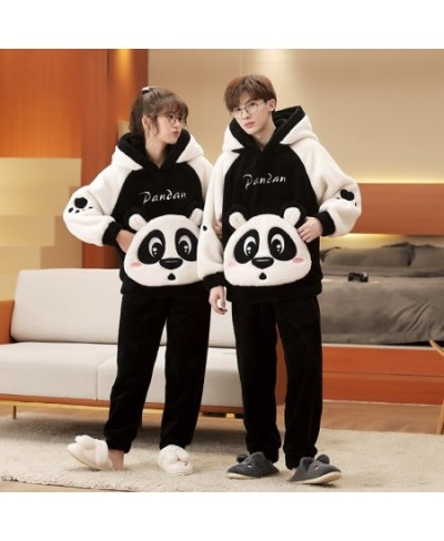 Winter Couple Pajamas Set Women Men Plush Soft Thicken Pyjamas Sleepwear Korean Loose Homewear Cartoon Panda Pyjamas Suit $68...