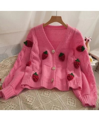 Sweaters Cardigan Female Strawberries 3D Embroidery Women Knitted Sweater Autumn Korean Sweet Kawaii V Neck Mujer Tops $40.77...