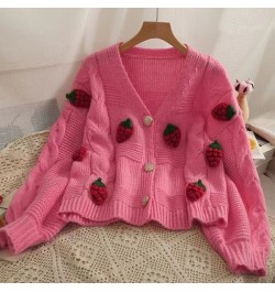 Sweaters Cardigan Female Strawberries 3D Embroidery Women Knitted Sweater Autumn Korean Sweet Kawaii V Neck Mujer Tops $40.77...