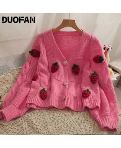 Sweaters Cardigan Female Strawberries 3D Embroidery Women Knitted Sweater Autumn Korean Sweet Kawaii V Neck Mujer Tops $40.77...