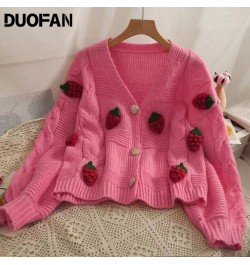 Sweaters Cardigan Female Strawberries 3D Embroidery Women Knitted Sweater Autumn Korean Sweet Kawaii V Neck Mujer Tops $40.77...