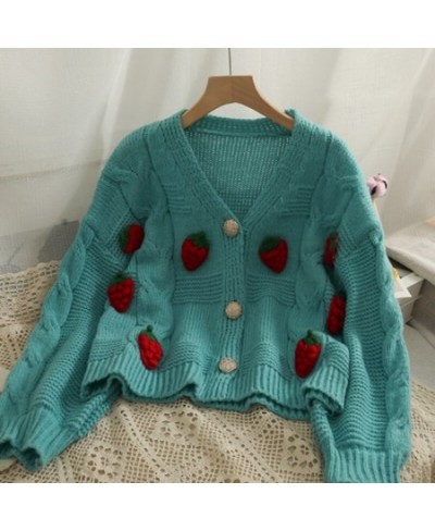 Sweaters Cardigan Female Strawberries 3D Embroidery Women Knitted Sweater Autumn Korean Sweet Kawaii V Neck Mujer Tops $40.77...