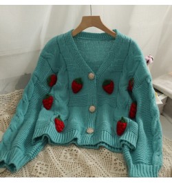 Sweaters Cardigan Female Strawberries 3D Embroidery Women Knitted Sweater Autumn Korean Sweet Kawaii V Neck Mujer Tops $40.77...