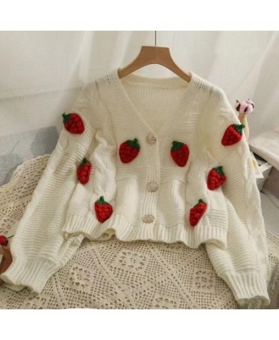 Sweaters Cardigan Female Strawberries 3D Embroidery Women Knitted Sweater Autumn Korean Sweet Kawaii V Neck Mujer Tops $40.77...