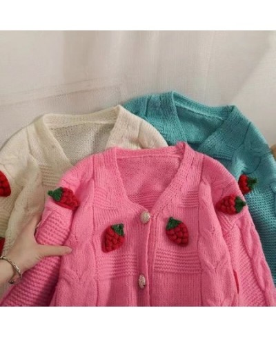 Sweaters Cardigan Female Strawberries 3D Embroidery Women Knitted Sweater Autumn Korean Sweet Kawaii V Neck Mujer Tops $40.77...