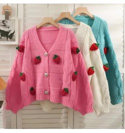 Sweaters Cardigan Female Strawberries 3D Embroidery Women Knitted Sweater Autumn Korean Sweet Kawaii V Neck Mujer Tops $40.77...