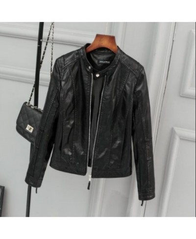 2023 New Women's Spring / autumn PU Leather Jacket Casual Bodycon Soft Artificial Leather Motorcycle Jacket Ladies Jacket $49...