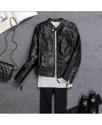 2023 New Women's Spring / autumn PU Leather Jacket Casual Bodycon Soft Artificial Leather Motorcycle Jacket Ladies Jacket $49...