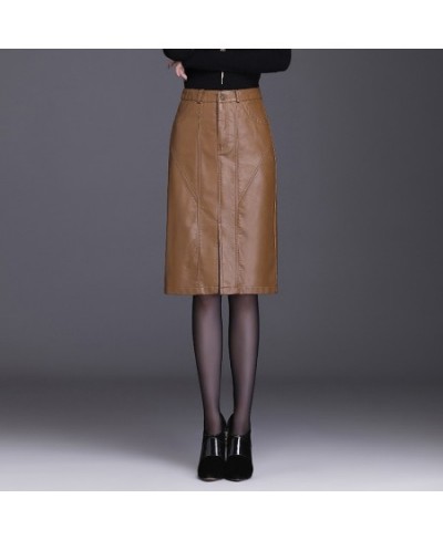 Leather Skirt Women Spring and Autumn Straight Skirt Solid Color Front Split PU Leather Knee Length Skirt Ladies Woman Skirts...