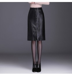 Leather Skirt Women Spring and Autumn Straight Skirt Solid Color Front Split PU Leather Knee Length Skirt Ladies Woman Skirts...