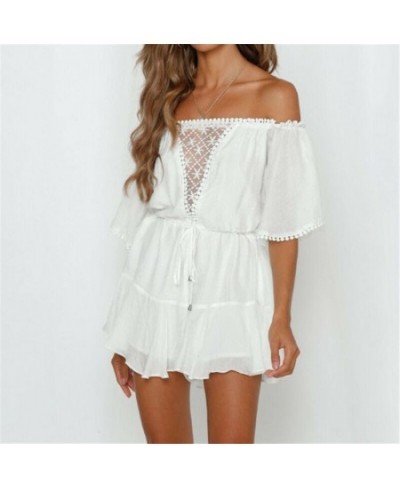 Lace Off Shoulder White Sexy Playsuits Women Big Flare Sleeve Jumpsuits Summer Beach Party Casual Lace Up Romper 2023 Fashion...