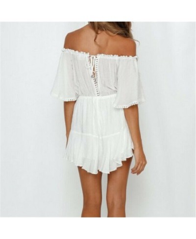 Lace Off Shoulder White Sexy Playsuits Women Big Flare Sleeve Jumpsuits Summer Beach Party Casual Lace Up Romper 2023 Fashion...