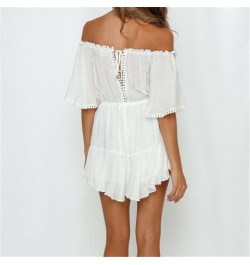 Lace Off Shoulder White Sexy Playsuits Women Big Flare Sleeve Jumpsuits Summer Beach Party Casual Lace Up Romper 2023 Fashion...